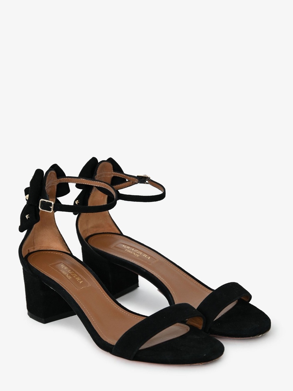 Aquazzura Black Suede Ankle-Strap Block Heels